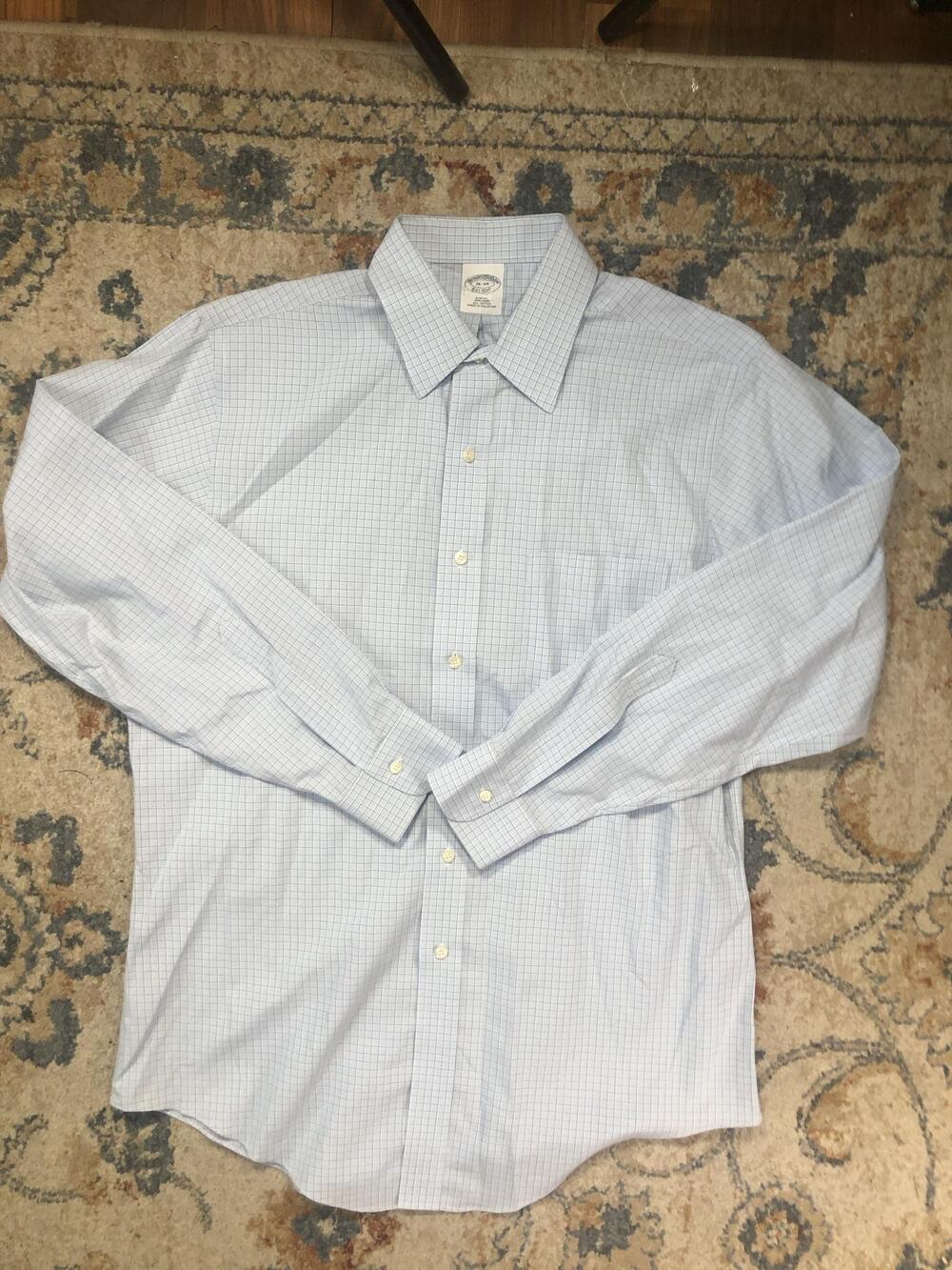 Brooks Brothers Dress Shirt Mens 16 Blue Check Slim Fit Cotton Non Iron LS